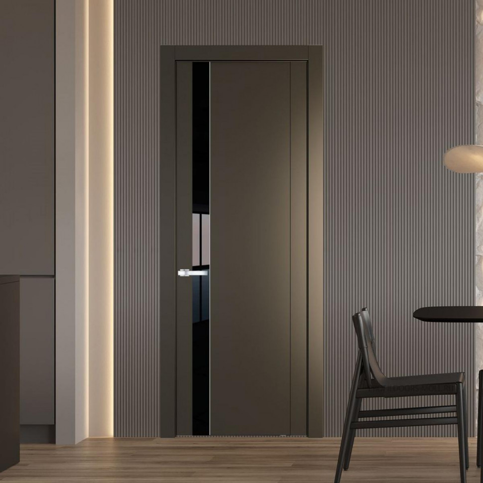 Межкомнатная дверь ProfilDoors 1.2P Перламутр бронза Lacobel Черный лак молдинг Серебро