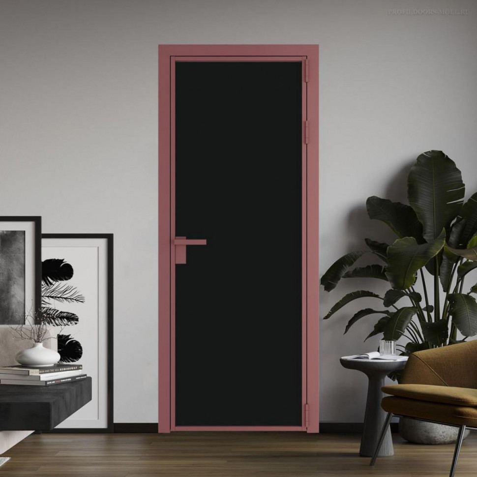 Межкомнатная дверь ProfilDoors 1 AG стекло Монохром черный триплекс цвет профиля Красный антрацит