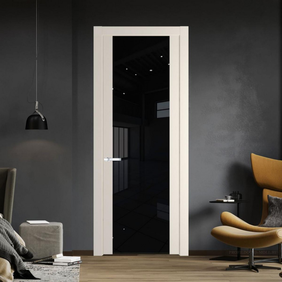 Межкомнатная дверь ProfilDoors 1.13P Кремовая Магнолия Черный триплекс