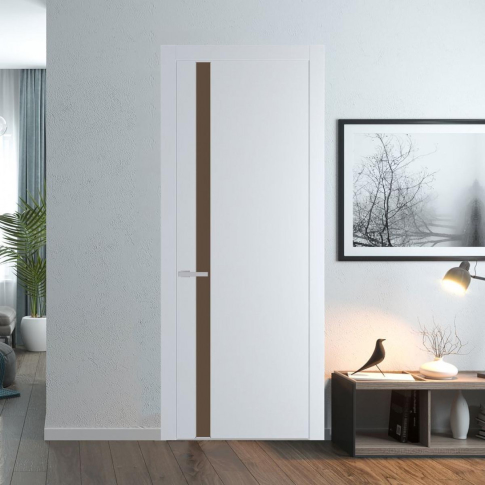 Межкомнатная дверь ProfilDoors 18 PW Вайт Монохром гляссе молдинг Серебро