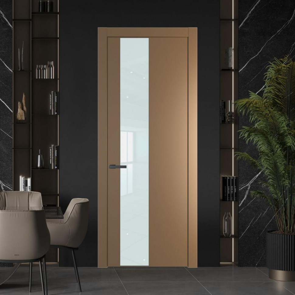 Межкомнатная дверь ProfilDoors 19 PW Перламутр золото Lacobel Белый лак молдинг Серая ночь