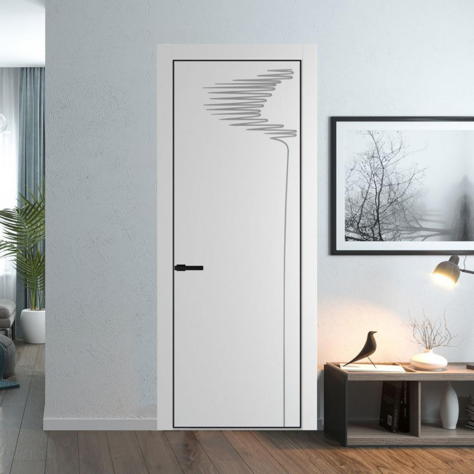 Межкомнатная дверь ProfilDoors 25 PA с фрезерованным рисунком Крем Вайт с профилем Черный