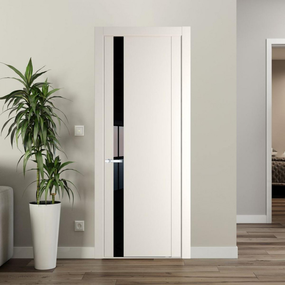 Межкомнатная дверь ProfilDoors 1.2P Перламутр белый Lacobel Черный лак молдинг Серебро