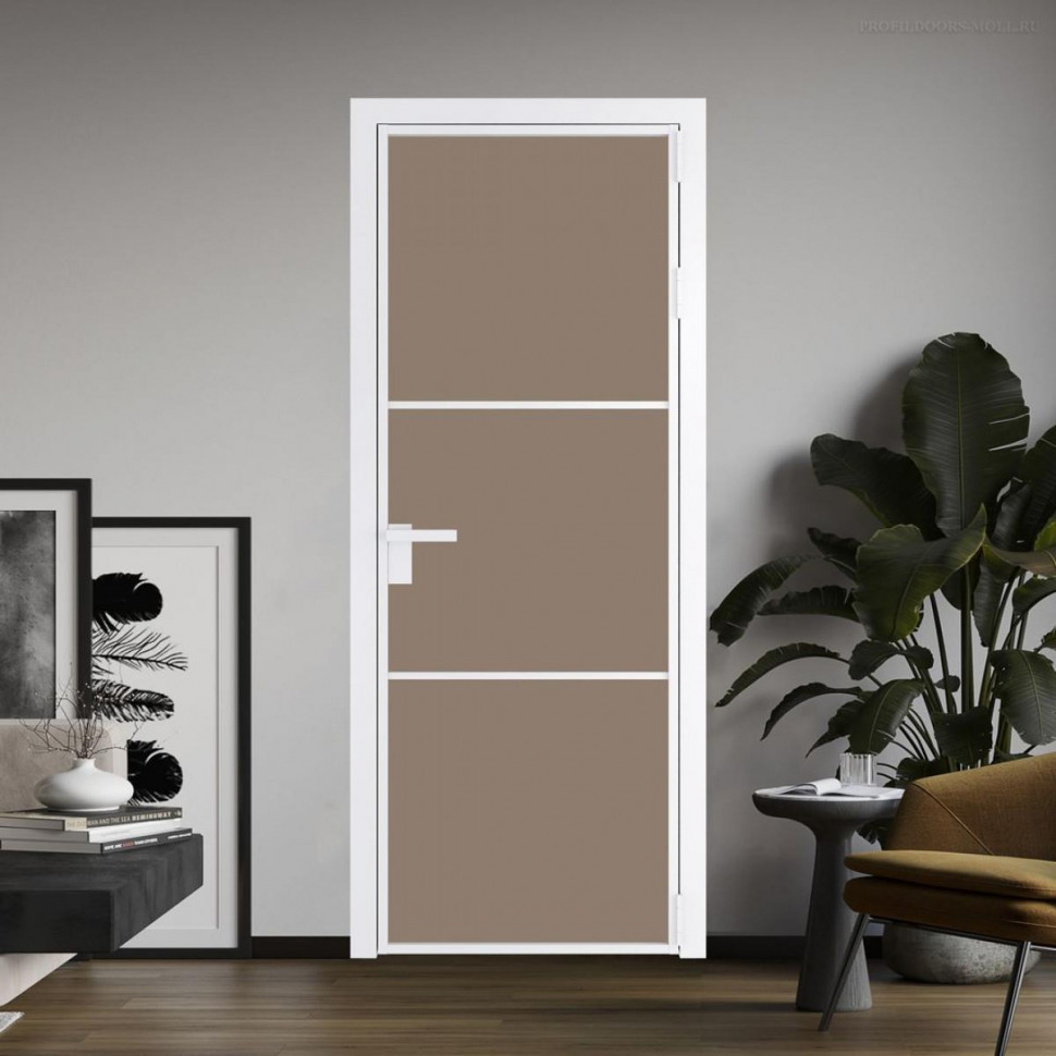 Межкомнатная дверь ProfilDoors 13 AG стекло Монохром капучино триплекс цвет профиля Вайт
