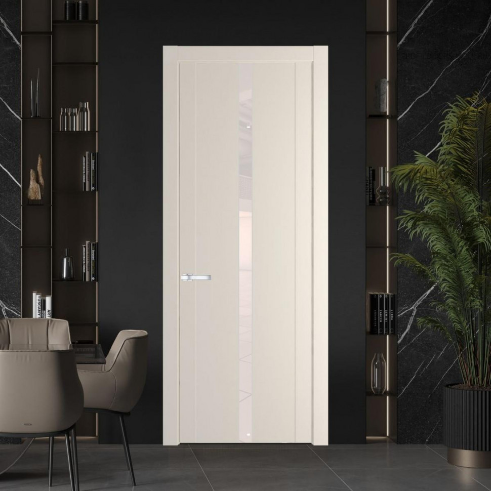 Межкомнатная дверь ProfilDoors 1.8P Кремовая Магнолия Lacobel Перламутровый лак молдинг Серебро