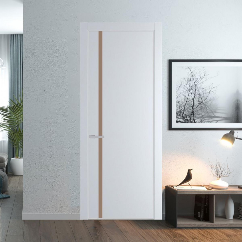 Межкомнатная дверь ProfilDoors 21 PE с вставкой из стекла монохром капучино Вайт с алюминиевой кромкой Матовая