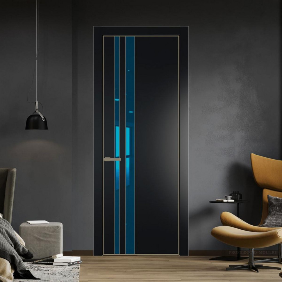 Межкомнатная дверь ProfilDoors 20 PA Блэк с профилем Шампань с стеклом  зеркало blue