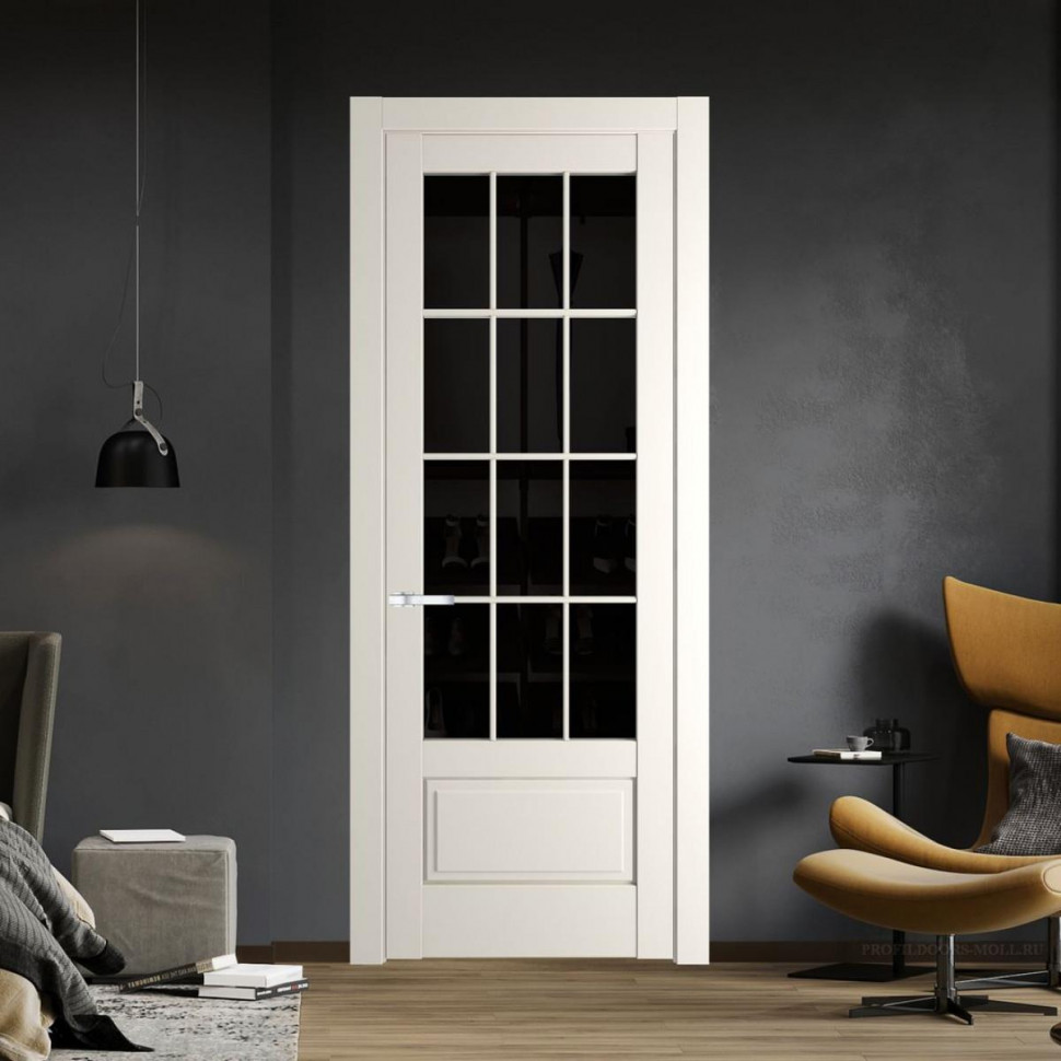 Межкомнатная дверь ProfilDoors 3.2.2 (р.12) PD цвет Перламутр белый вставка Черное тонированное