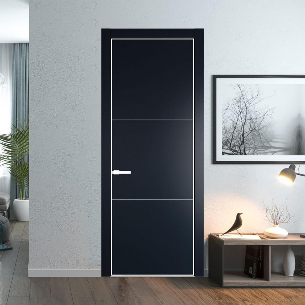 Межкомнатная дверь ProfilDoors 13 PE Нэви Блу с алюминиевым молдингом Вайт