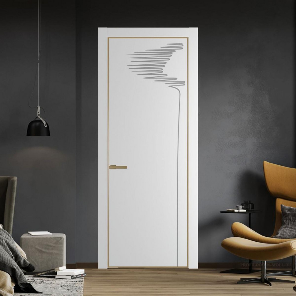 Межкомнатная дверь ProfilDoors 25 PA с фрезерованным рисунком Крем Вайт с профилем Золото