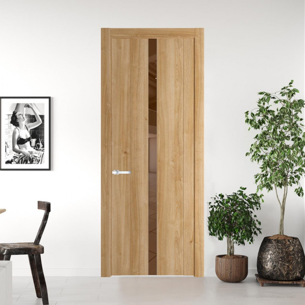 Межкомнатная дверь ProfilDoors 1.8 N Дуб Карамель с вставкой стекла зеркало bronze
