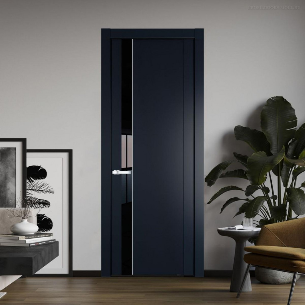 Межкомнатная дверь ProfilDoors 1.2P Нэви Блу Lacobel Черный лак молдинг Серебро