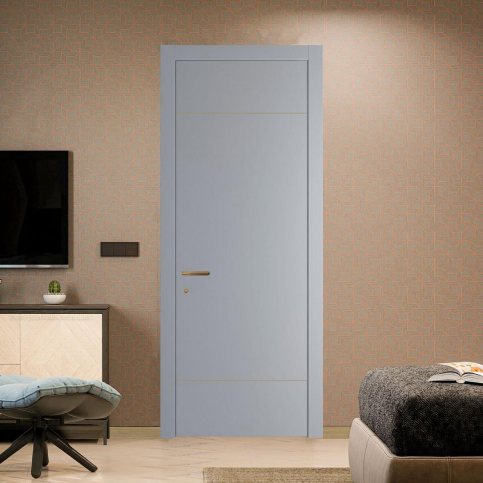 Межкомнатная дверь ProfilDoors 43 PWB Смоки глухая с молдингом из латуни 4 мм