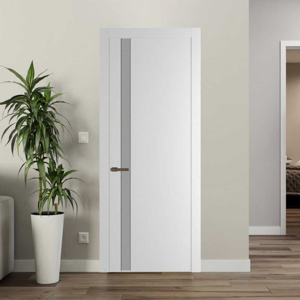 Межкомнатная дверь ProfilDoors 18 PW Крем Вайт Монохром серый молдинг Деорэ