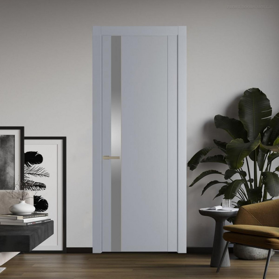Межкомнатная дверь ProfilDoors 1.2P Смоки Lacobel Серебряный лак молдинг Никель матовый