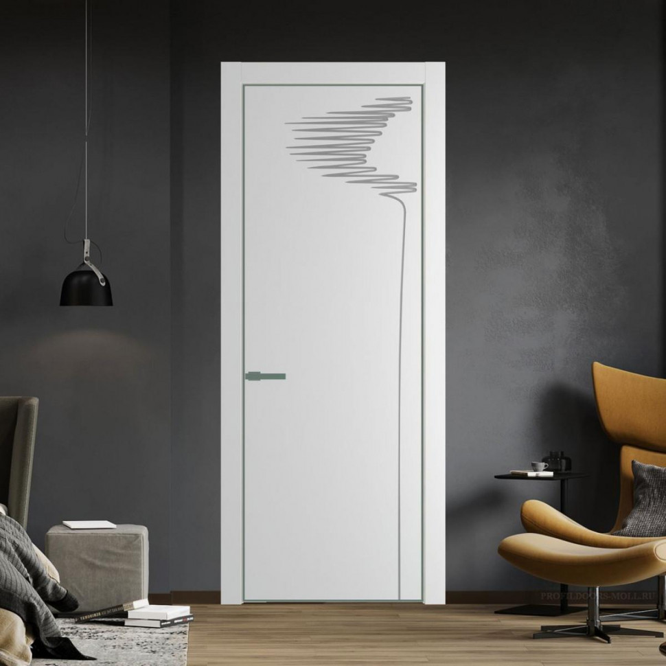 Межкомнатная дверь ProfilDoors 25 PA с фрезерованным рисунком Крем Вайт с профилем Зеленый воск