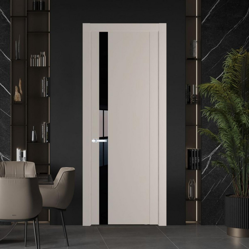 Межкомнатная дверь ProfilDoors 1.2P Сэнд Lacobel Черный лак молдинг Серебро