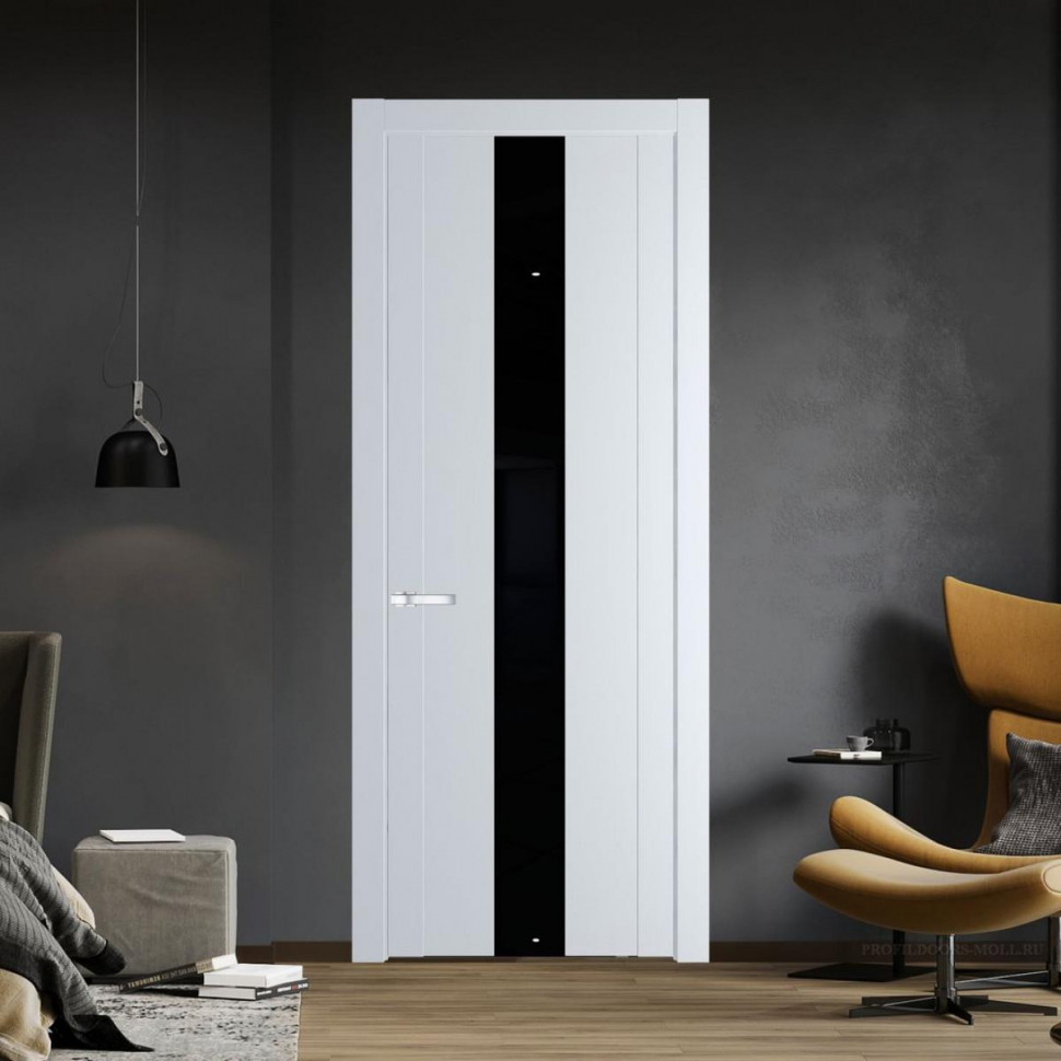 Межкомнатная дверь ProfilDoors 1.9P Вайт Lacobel Черный лак молдинг Серебро