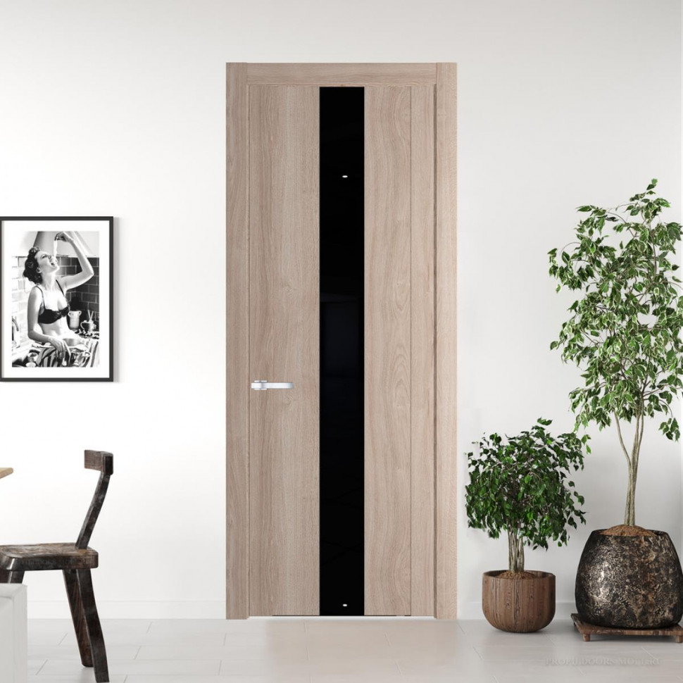 Межкомнатная дверь ProfilDoors 1.9 N Дуб Сонома с вставкой стекла черный лак