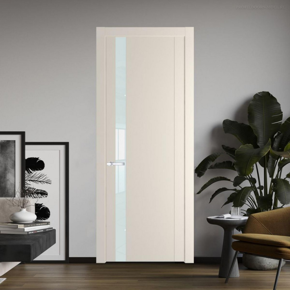 Межкомнатная дверь ProfilDoors 1.2P Кремовая Магнолия Lacobel Белый лак молдинг Серебро