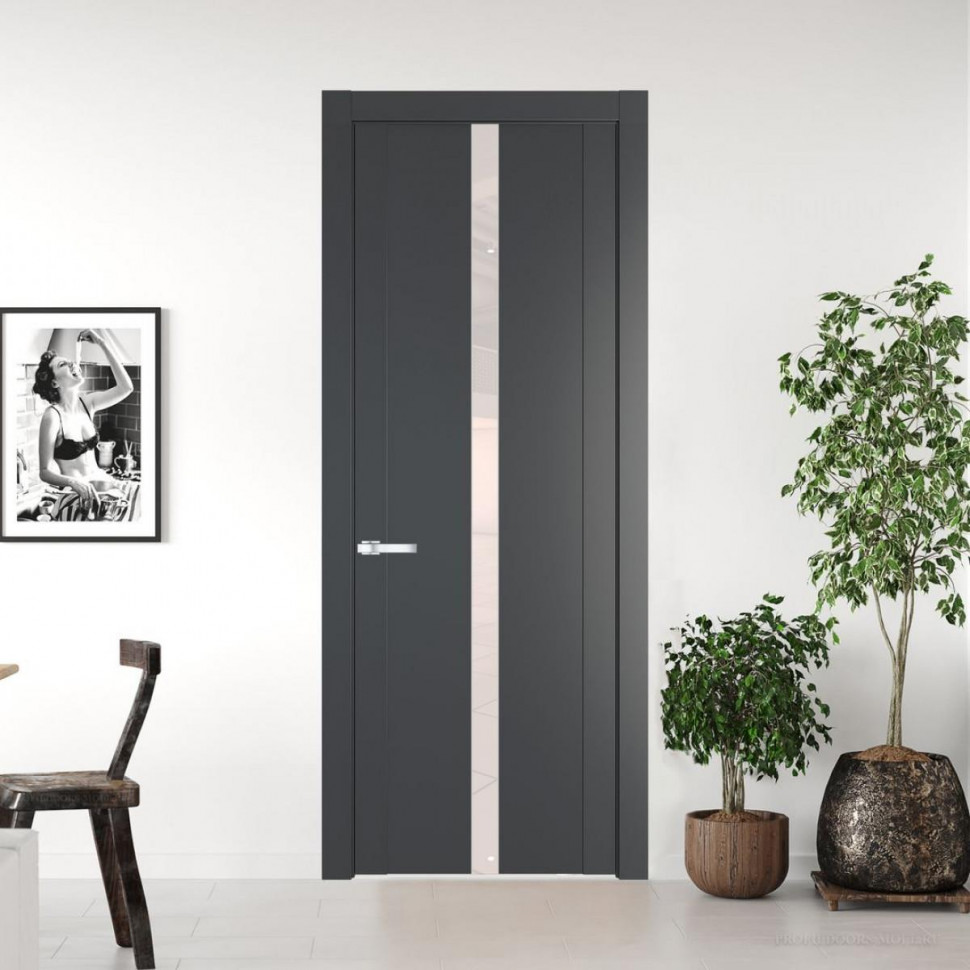 Межкомнатная дверь ProfilDoors 1.8P Графит Lacobel Перламутровый лак молдинг Серебро