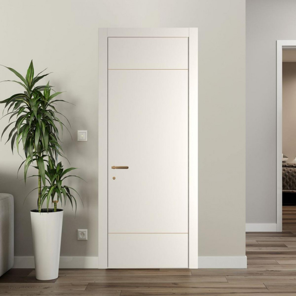 Межкомнатная дверь ProfilDoors 43 PWB Перламутр белый глухая с молдингом из латуни 4 мм