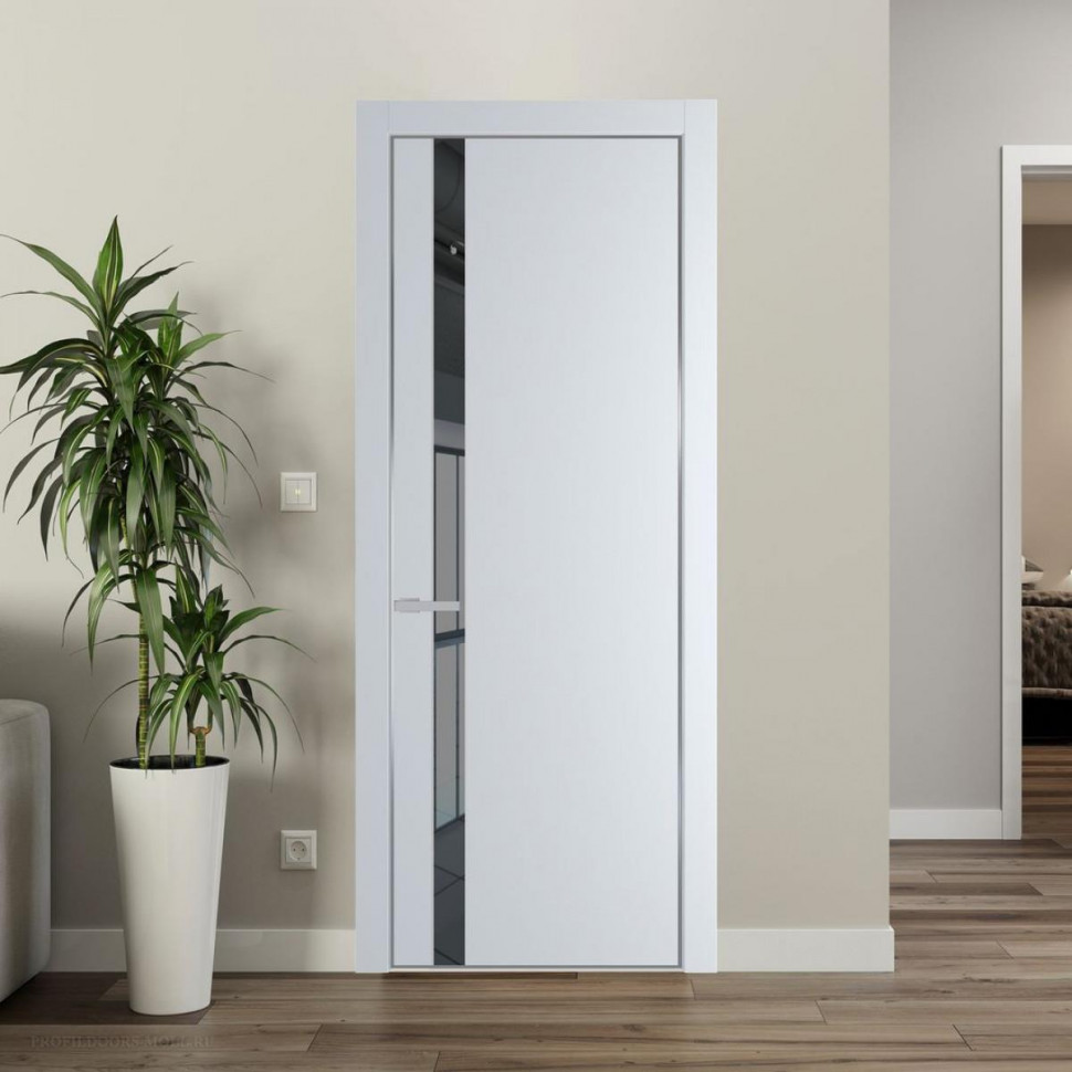 Межкомнатная дверь ProfilDoors 18 PA Вайт с профилем Серебро с стеклом  зеркало grey