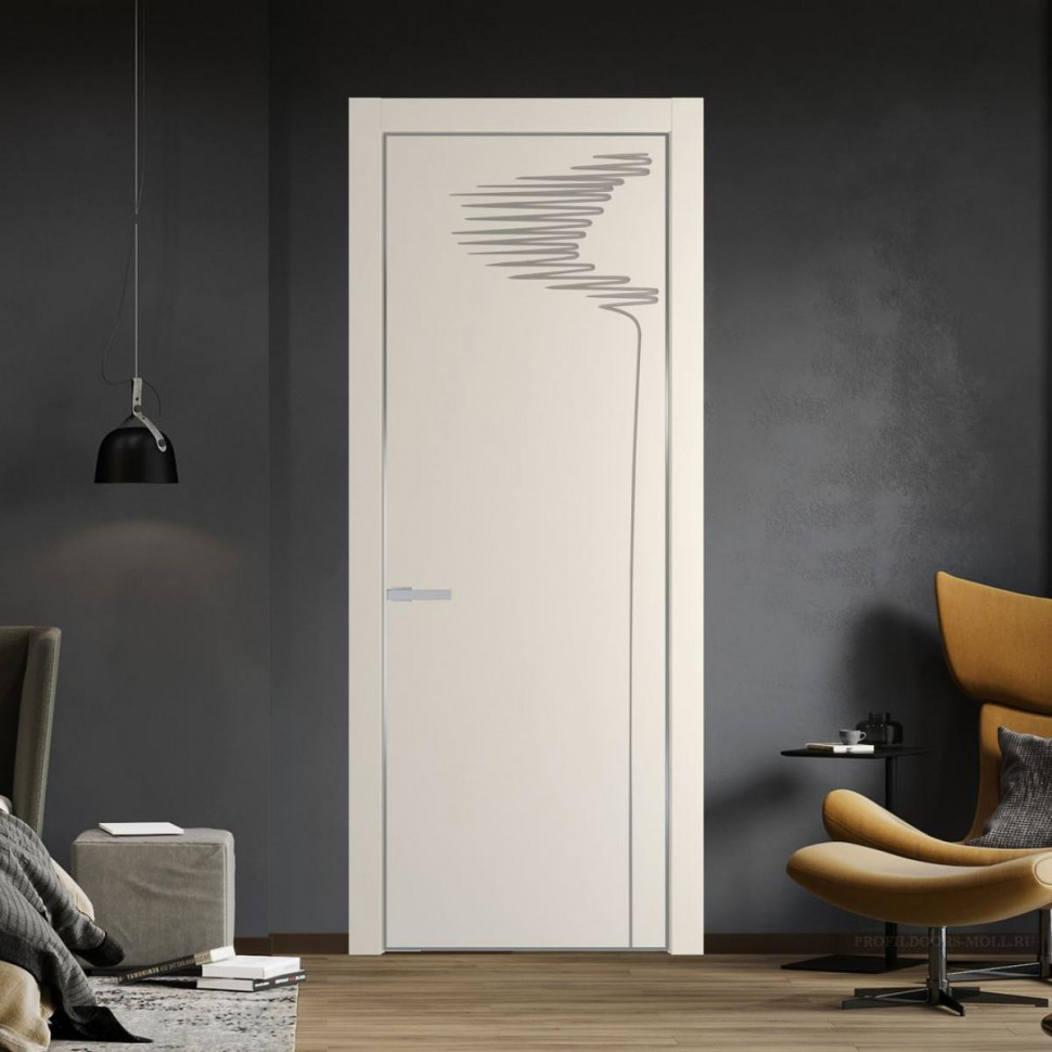 Межкомнатная дверь ProfilDoors 25 PA с фрезерованным рисунком Кремовая Магнолия с профилем Серебро