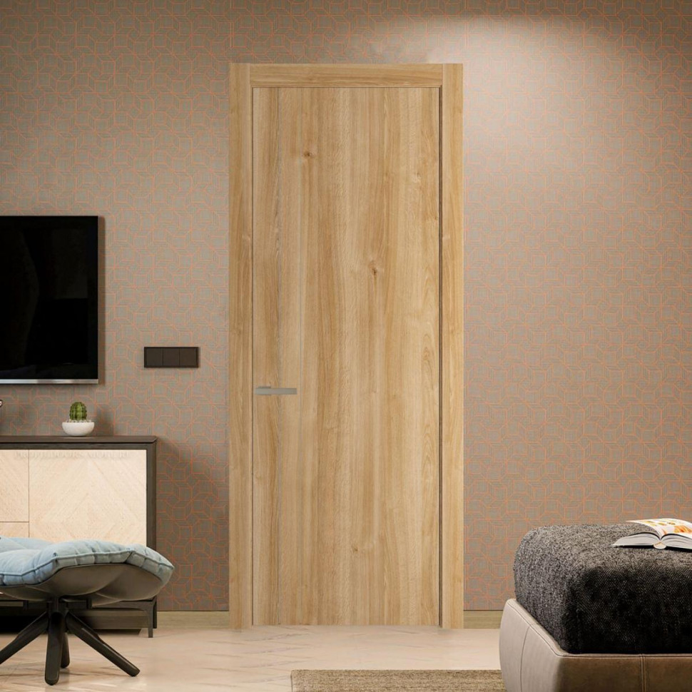 Межкомнатная дверь ProfilDoors 12 NW Дуб Карамель молдинг Никель матовый Глухая