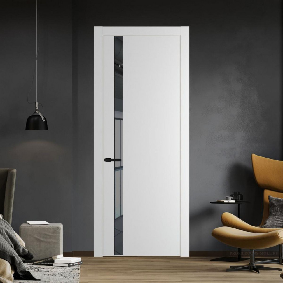 Межкомнатная дверь ProfilDoors 18 PW Крем Вайт Зеркало Grey молдинг Черный матовый