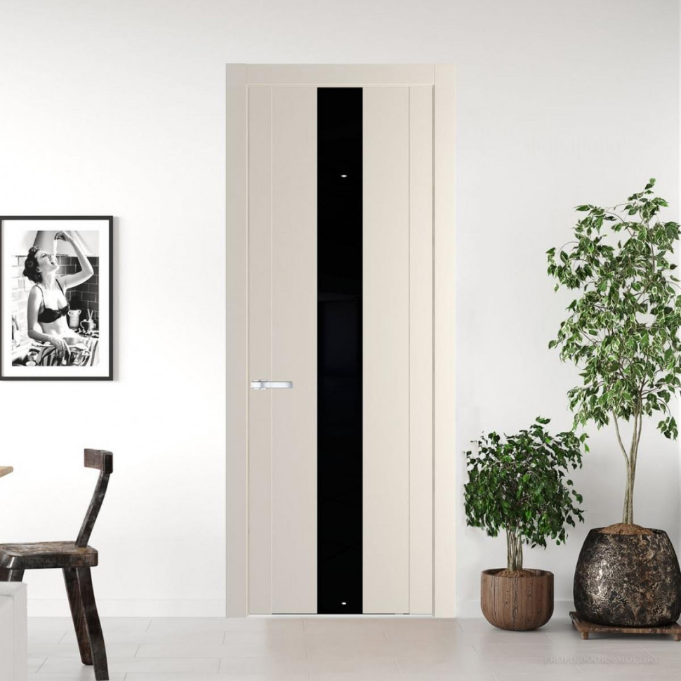 Межкомнатная дверь ProfilDoors 1.9P Кремовая Магнолия Lacobel Черный лак молдинг Серебро