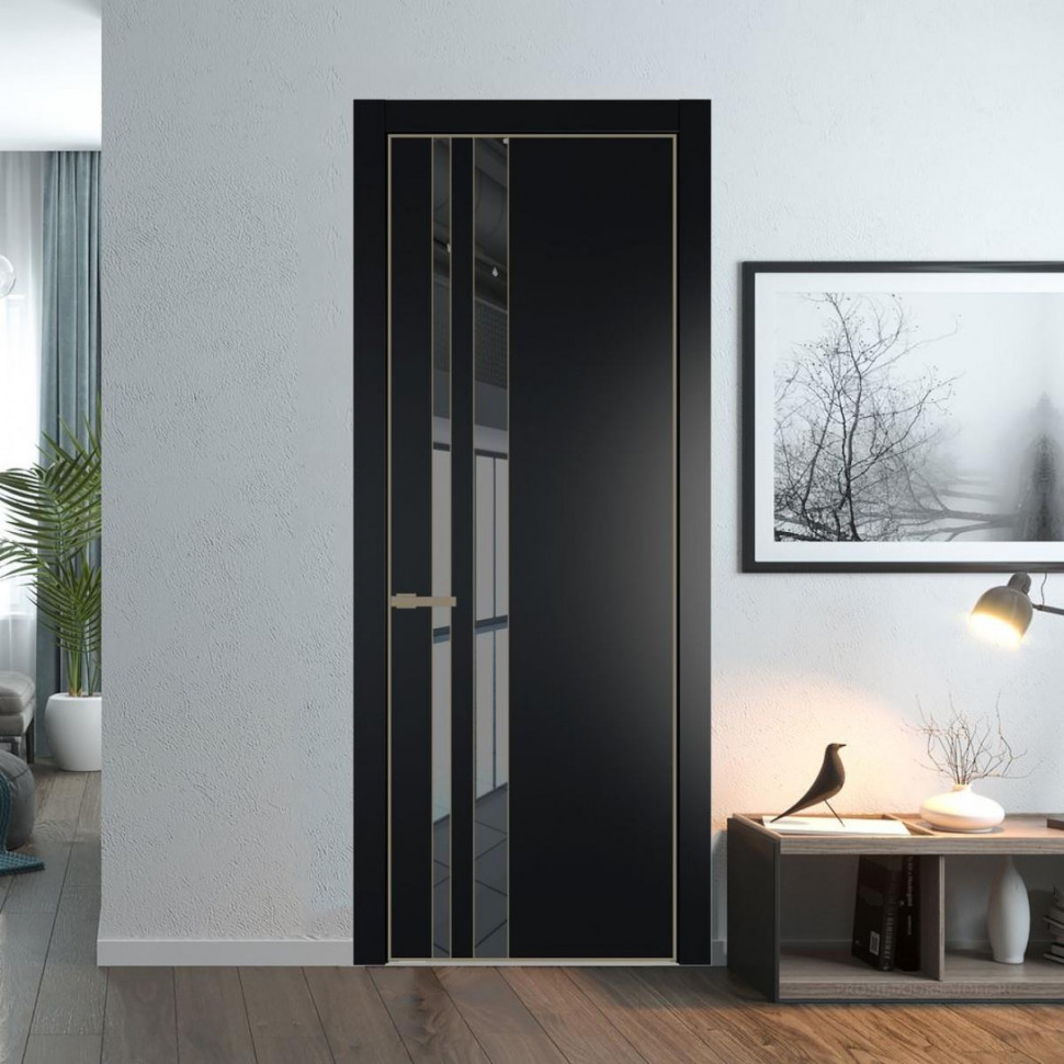 Межкомнатная дверь ProfilDoors 20 PA Блэк с профилем Шампань с стеклом  зеркало grey
