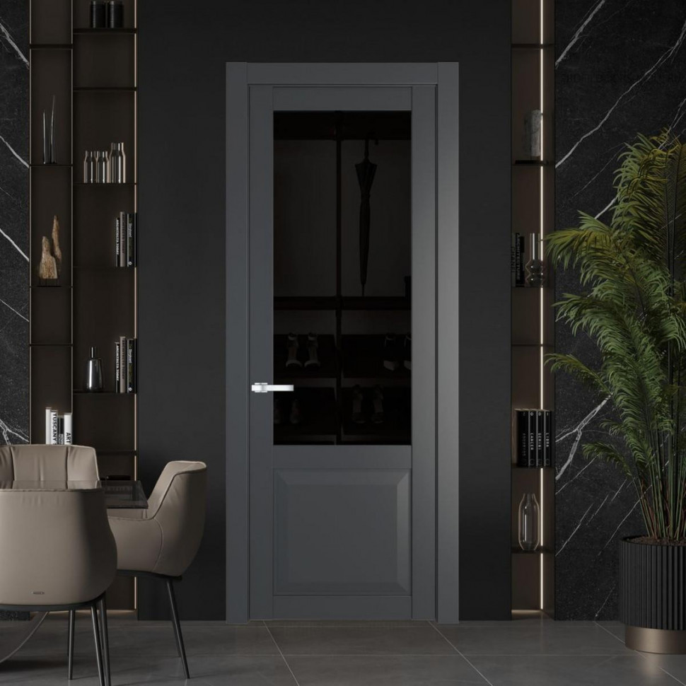 Межкомнатная дверь ProfilDoors 1.2.2 PD цвет Графит вставка Черное тонированное