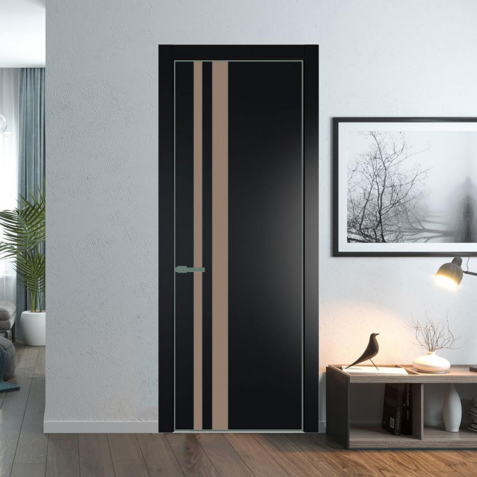 Межкомнатная дверь ProfilDoors 20 PA Блэк с профилем Зеленый воск с стеклом  монохром капучино