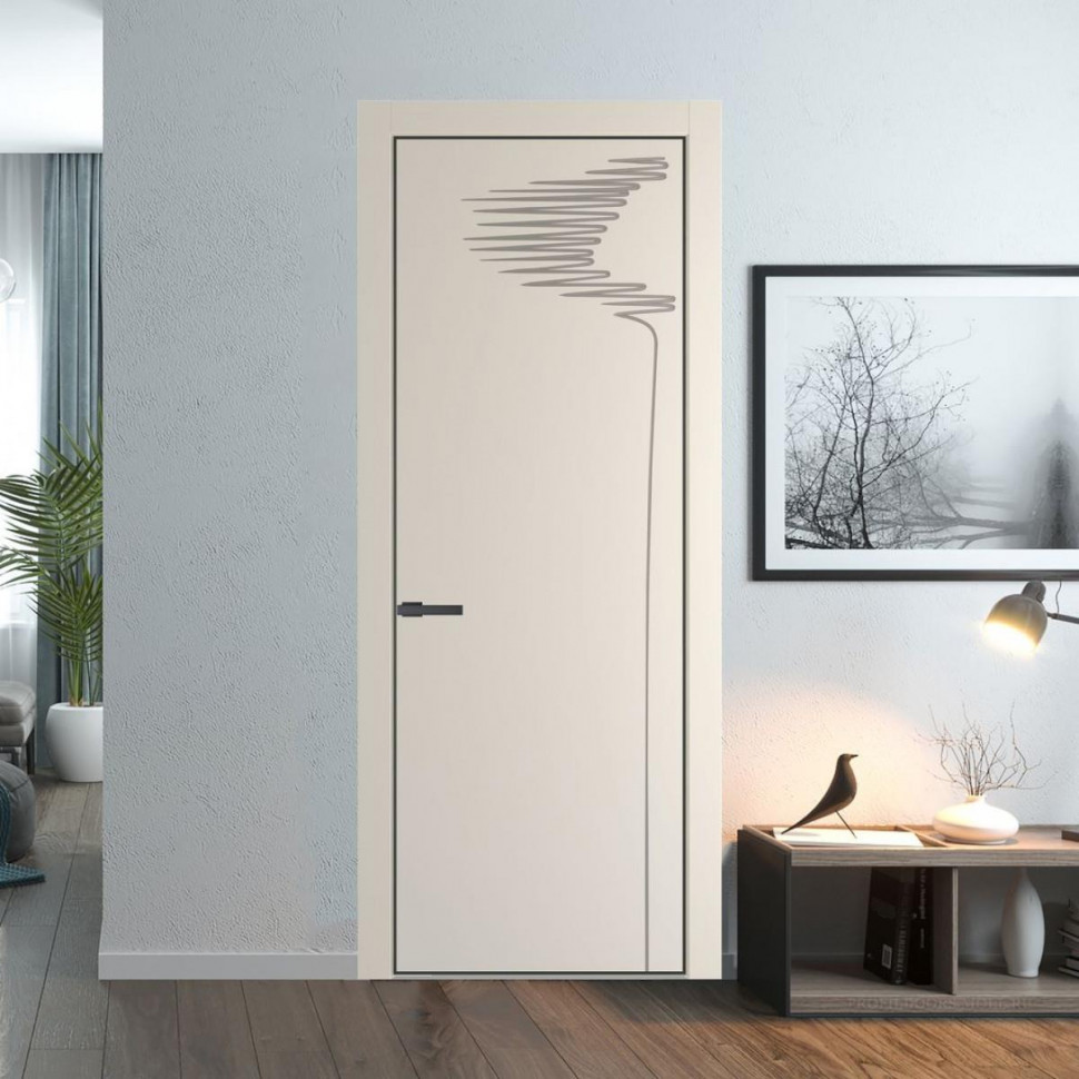Межкомнатная дверь ProfilDoors 25 PA с фрезерованным рисунком Кремовая Магнолия с профилем Серая Ночь