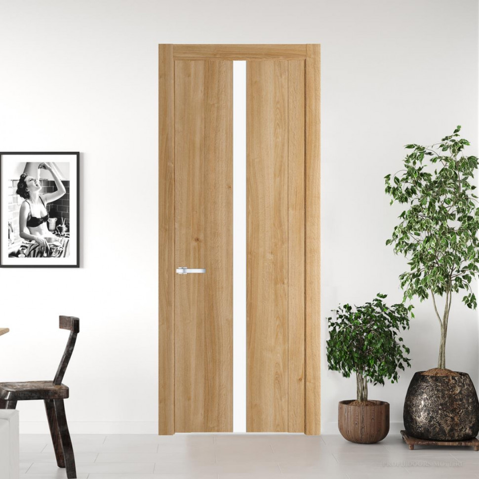 Межкомнатная дверь ProfilDoors 1.8 N Дуб Карамель с вставкой стекла монохром белый просветленный