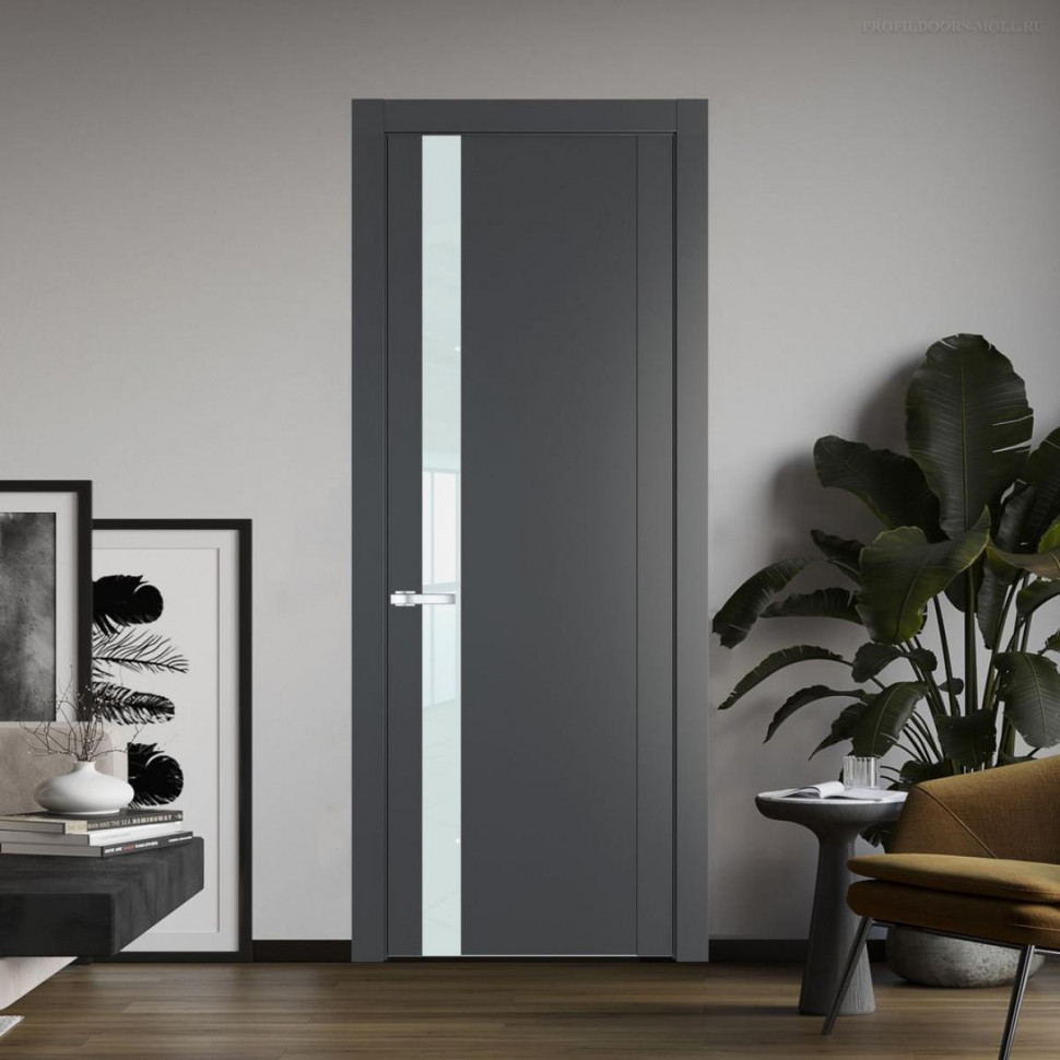 Межкомнатная дверь ProfilDoors 1.2P Графит Lacobel Белый лак молдинг Серебро