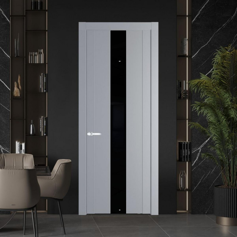 Межкомнатная дверь ProfilDoors 1.9P Смоки Lacobel Черный лак молдинг Серебро