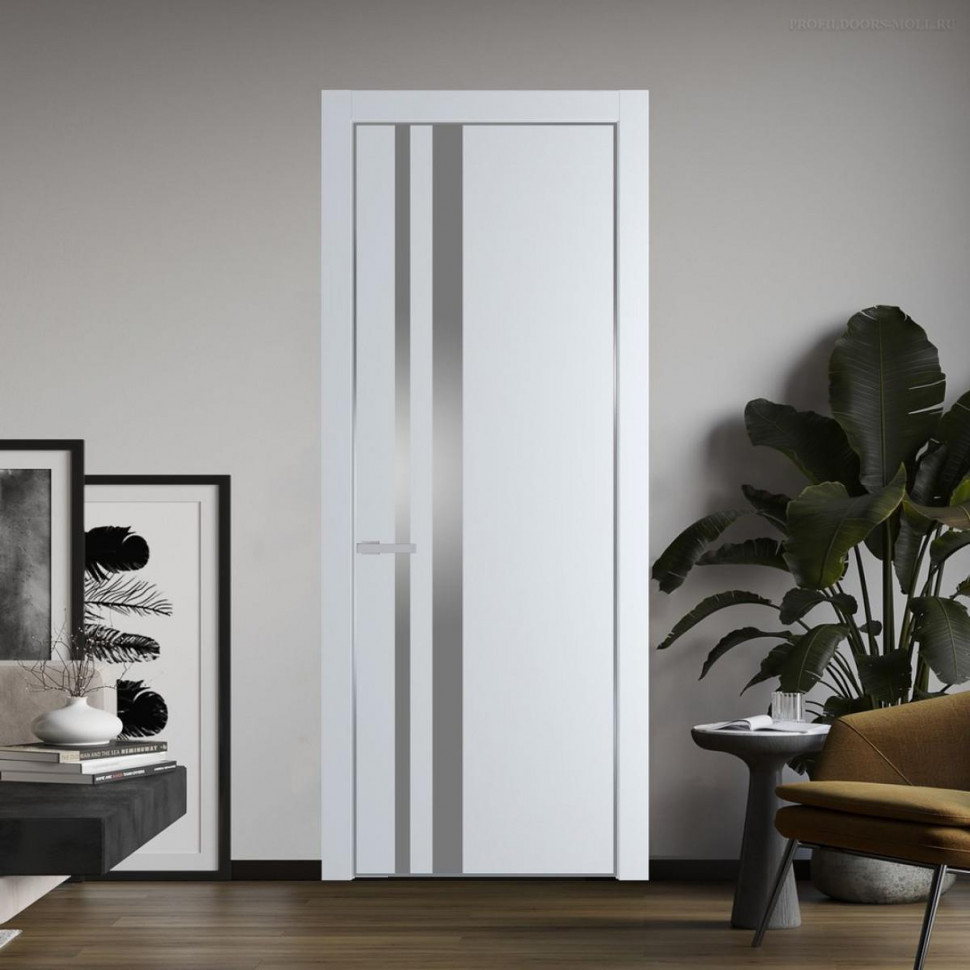 Межкомнатная дверь ProfilDoors 20 PA Вайт с профилем Серебро с стеклом серебро матлак