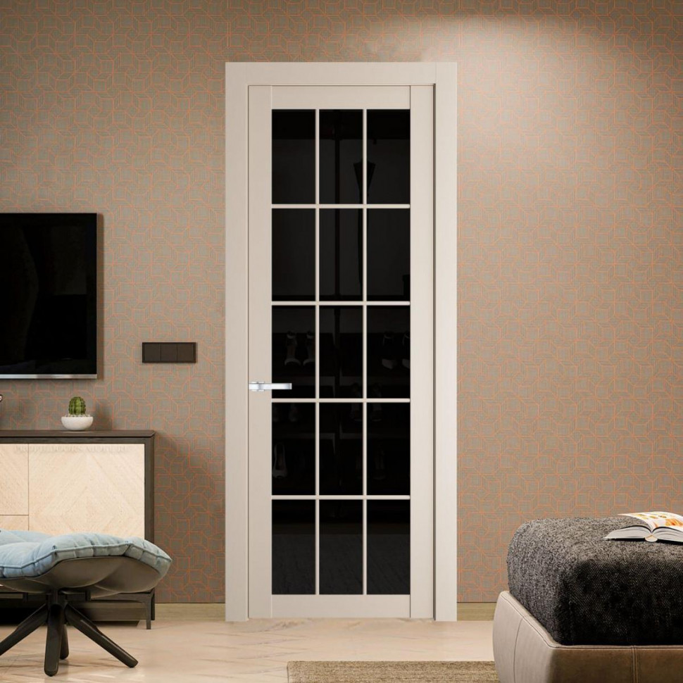 Межкомнатная дверь ProfilDoors 2.1.2 (р.15) PD цвет Кремовая Магнолия вставка Черное тонированное