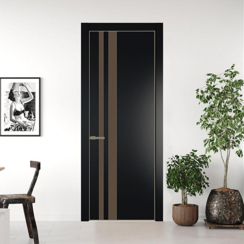 Межкомнатная дверь ProfilDoors 20 PA Блэк с профилем Шампань с стеклом  монохром гляссе