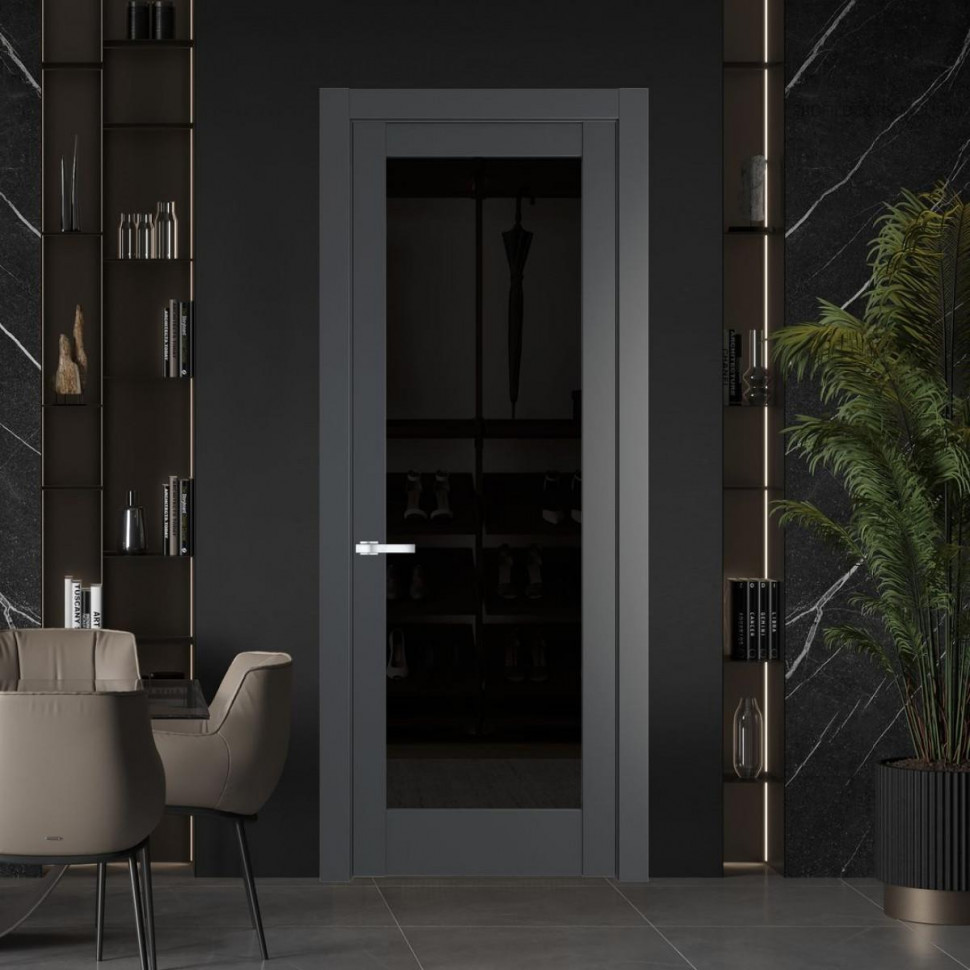 Межкомнатная дверь ProfilDoors 3.1.2 PD цвет Графит вставка Черное тонированное