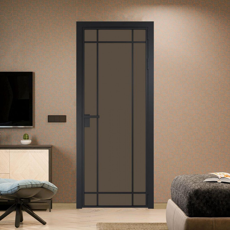 Межкомнатная дверь ProfilDoors 5 AG стекло Монохром гляссе триплекс цвет профиля Черный матовый