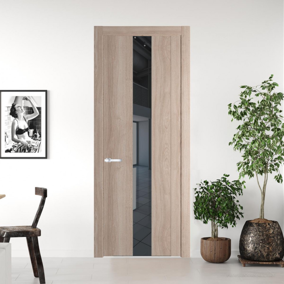Межкомнатная дверь ProfilDoors 1.9 N Дуб Сонома с вставкой стекла зеркало grey