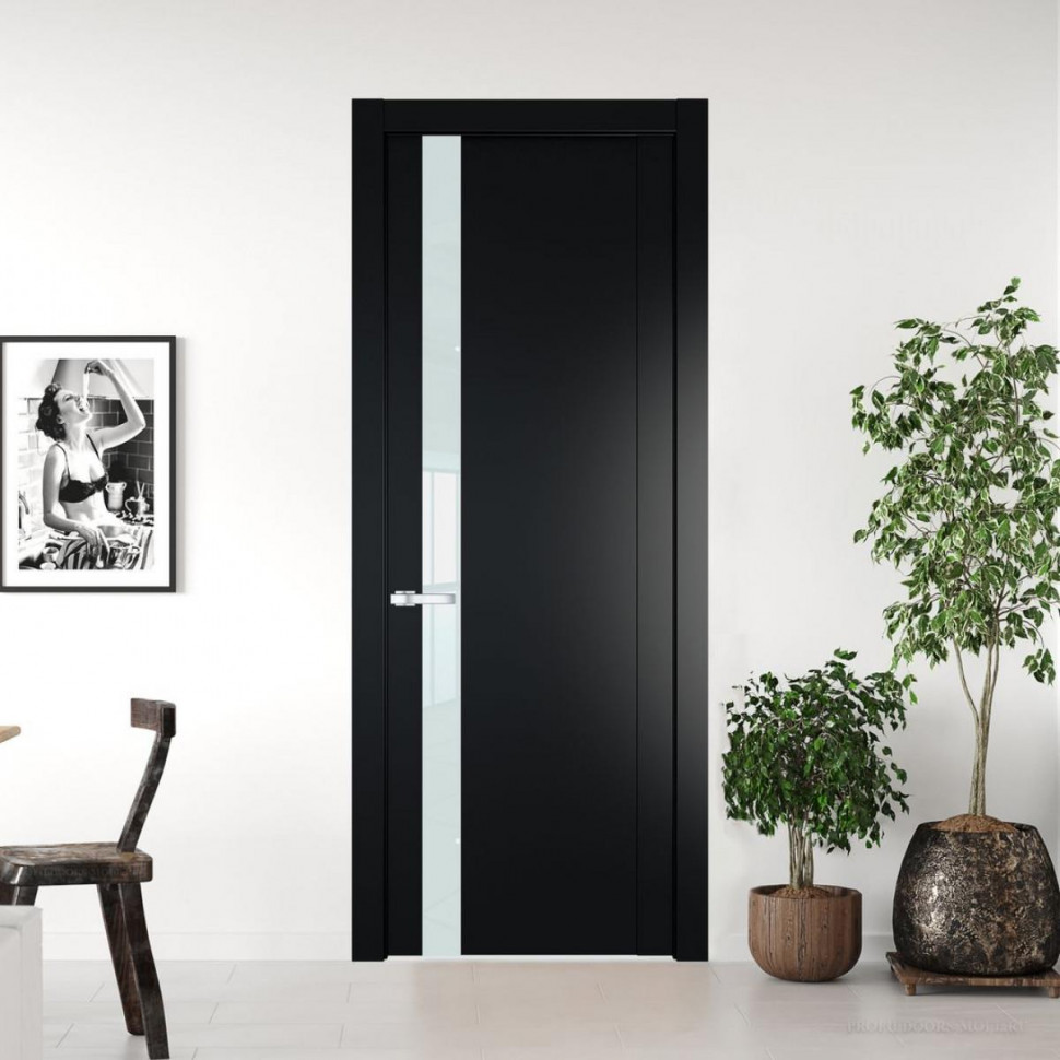 Межкомнатная дверь ProfilDoors 1.2P Блэк Lacobel Белый лак молдинг Серебро