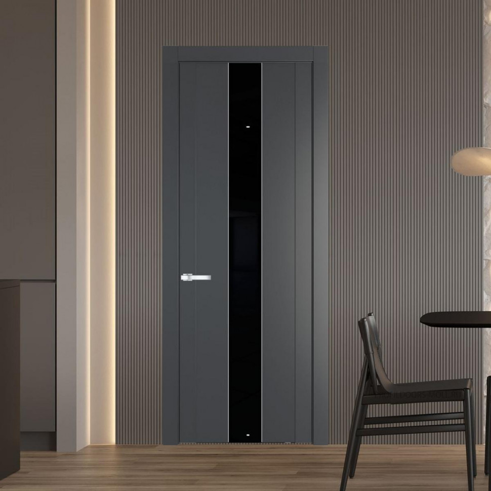 Межкомнатная дверь ProfilDoors 1.9P Графит Lacobel Черный лак молдинг Серебро