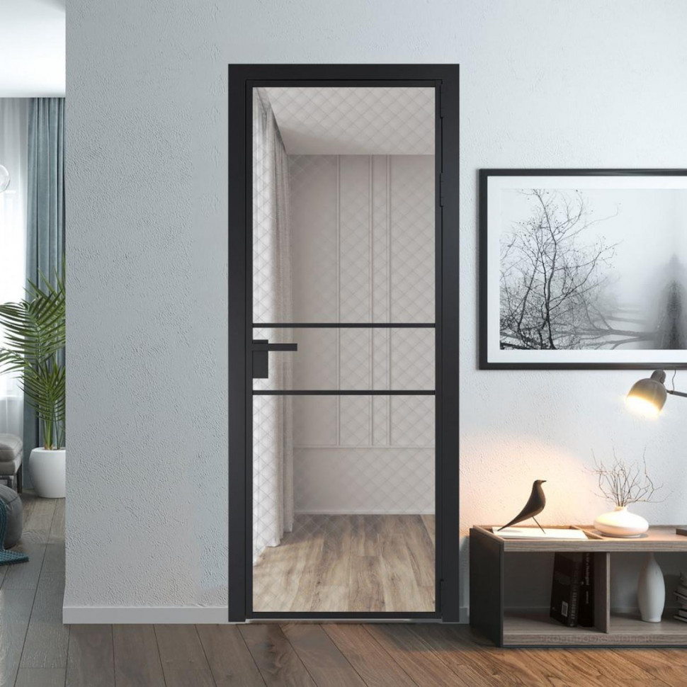 Межкомнатная дверь ProfilDoors 2 AG стекло Ромб серебро цвет профиля Черный матовый