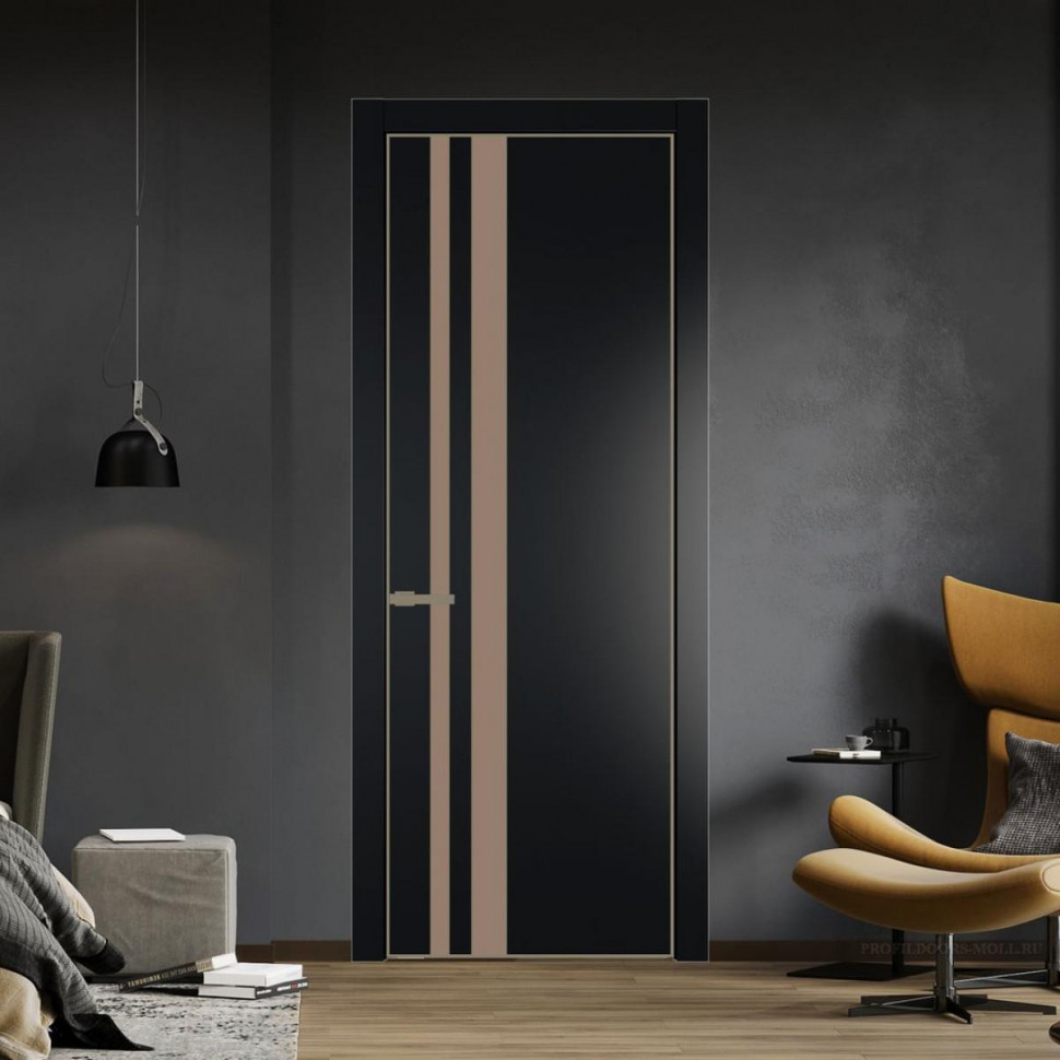 Межкомнатная дверь ProfilDoors 20 PA Блэк с профилем Шампань с стеклом  монохром капучино