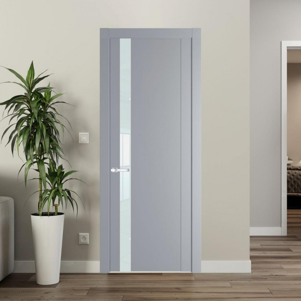 Межкомнатная дверь ProfilDoors 1.2P Смоки Lacobel Белый лак молдинг Серебро