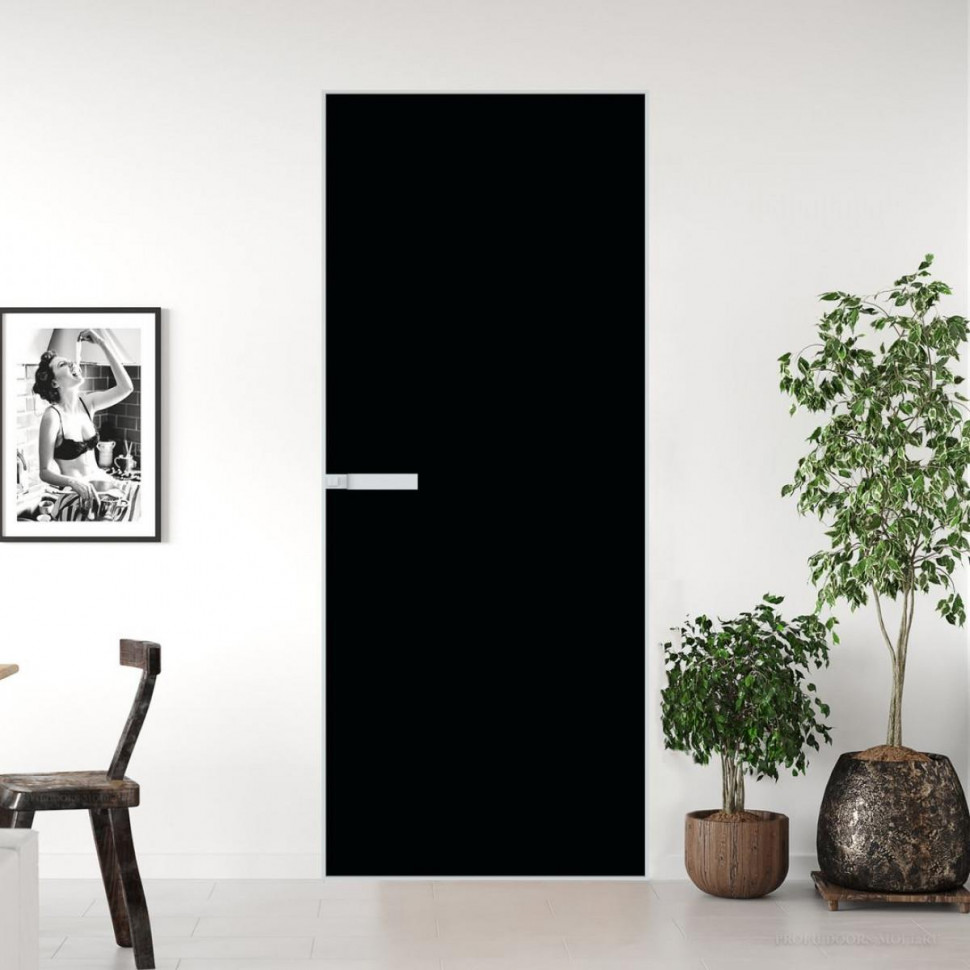 Межкомнатная дверь ProfilDoors 1 AGN стекло Монохром черный триплекс профиль Вайт короб без наличника